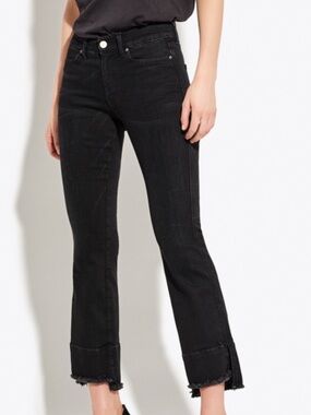 AYR the shade jeans black coated cropped raw step hem flare high waist size 28